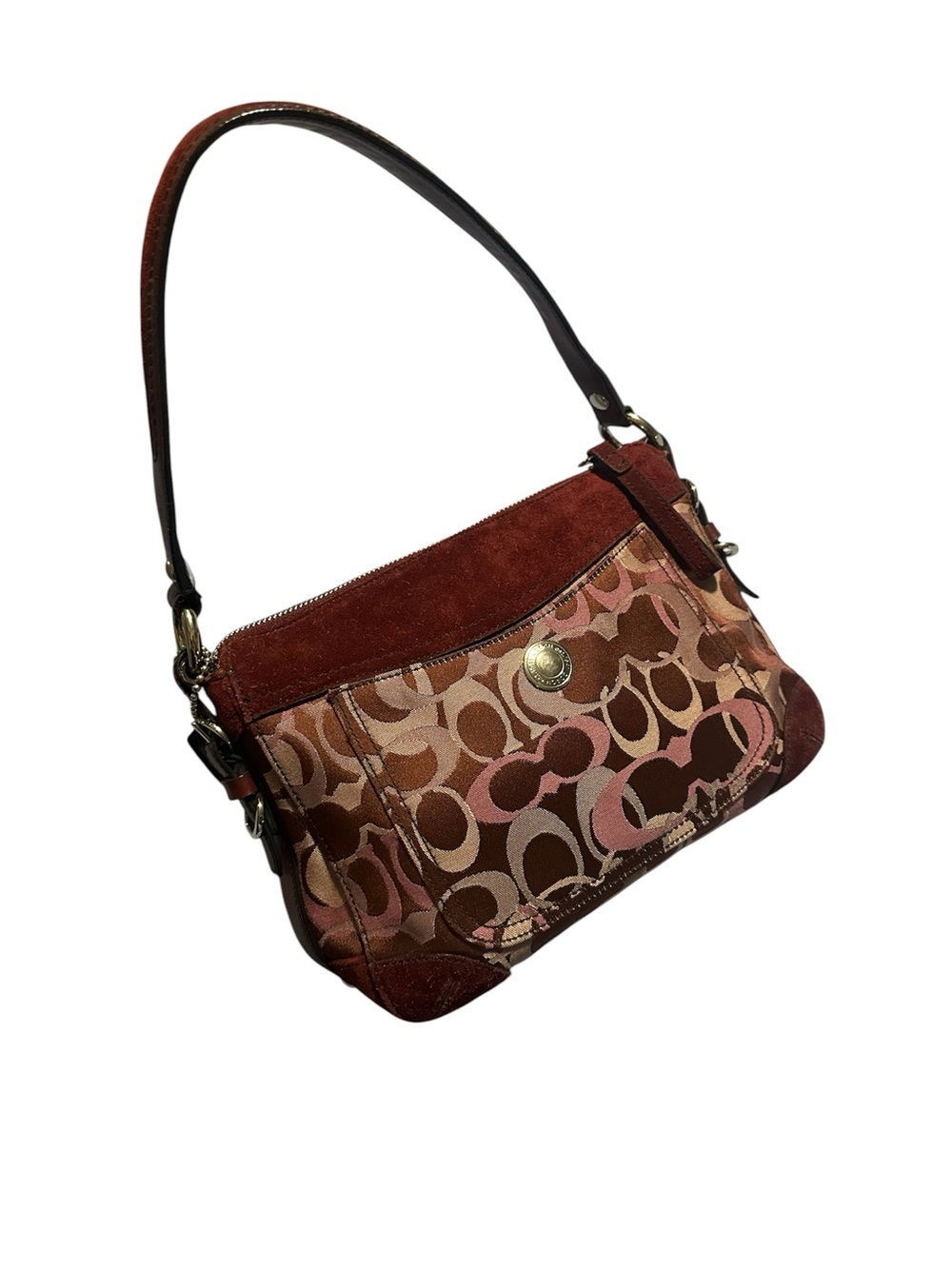 Coach Signature optic Jacquard shoulder Bag in Burgundy/Pink